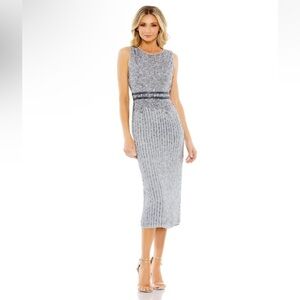 New Mac Duggal midi dress size 8. Steel blue. NWOT but still has no return label